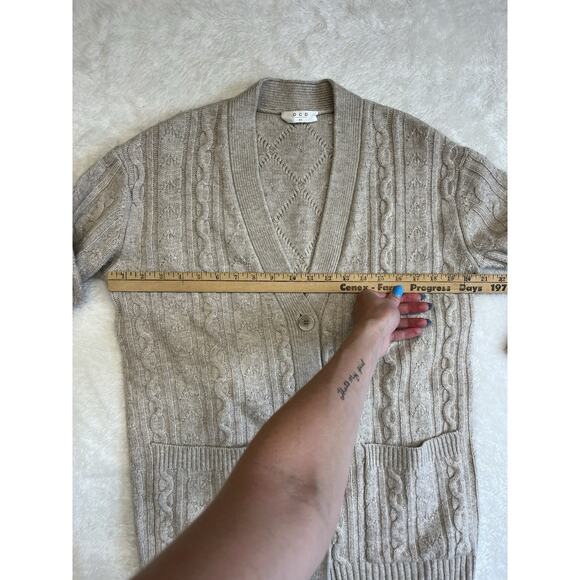 One Grey Day OGD Cashmere Blend Cable Knit Long Cardigan Oatmeal Pockets XS - Picture 4 of 10